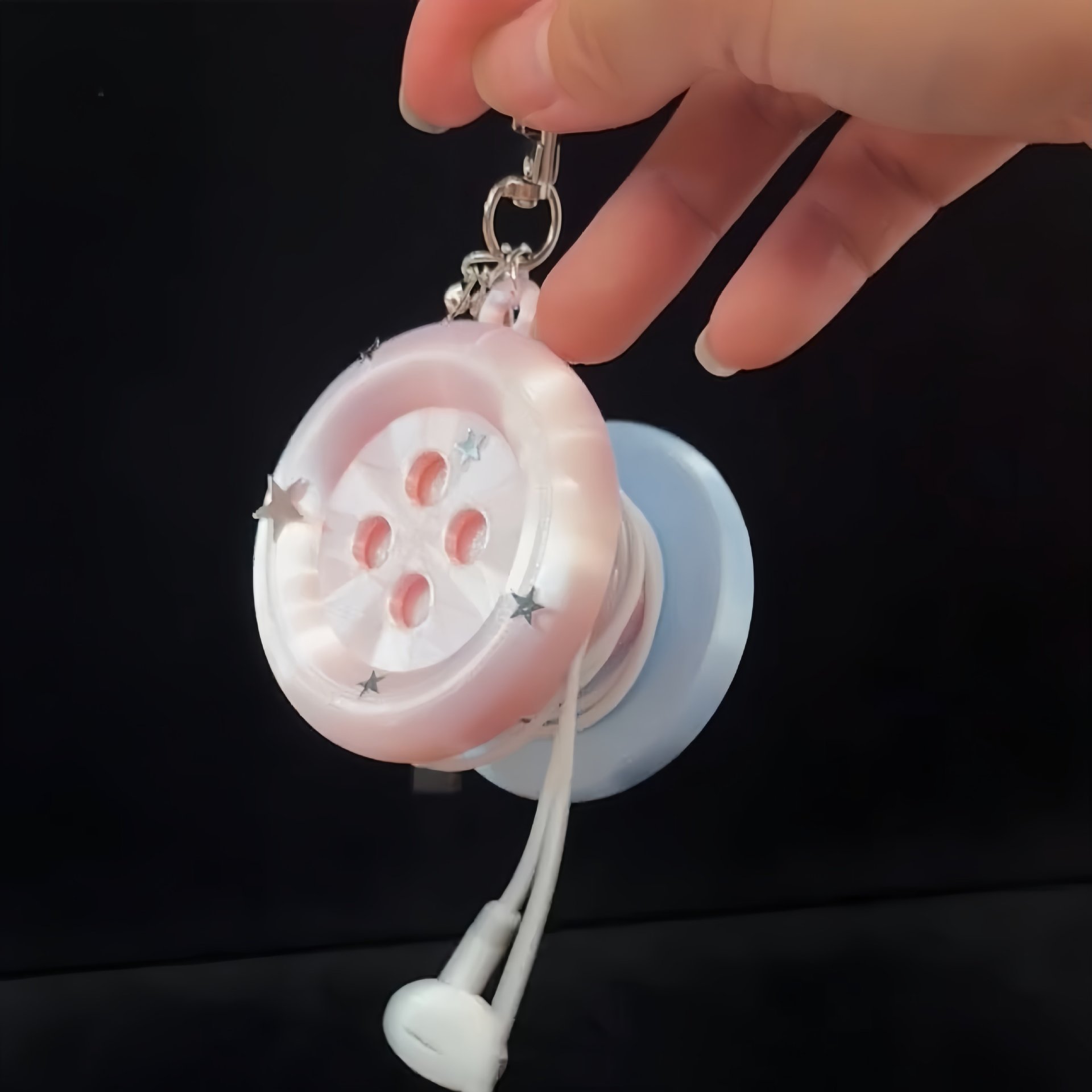 3D Kawaii Round Button Star Ke - Cable Winder Keychain ulasan dan harga
