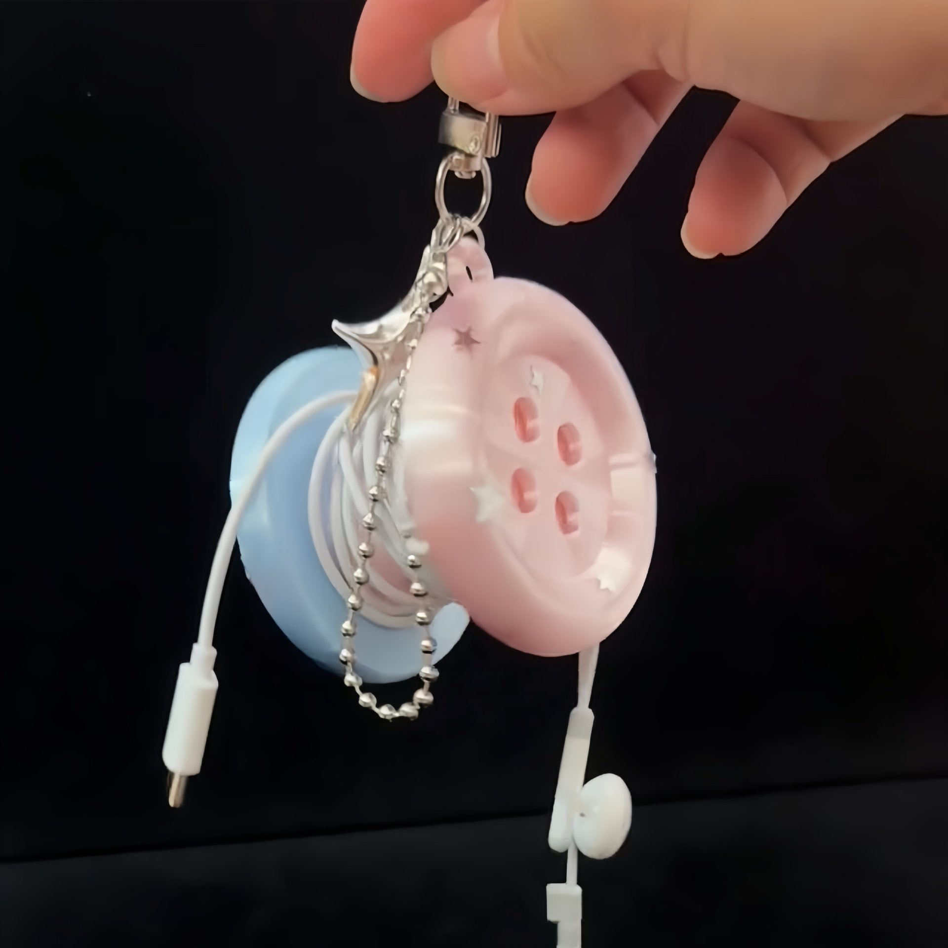 3D Kawaii Round Button Star Ke - Cable Winder Keychain ulasan dan harga