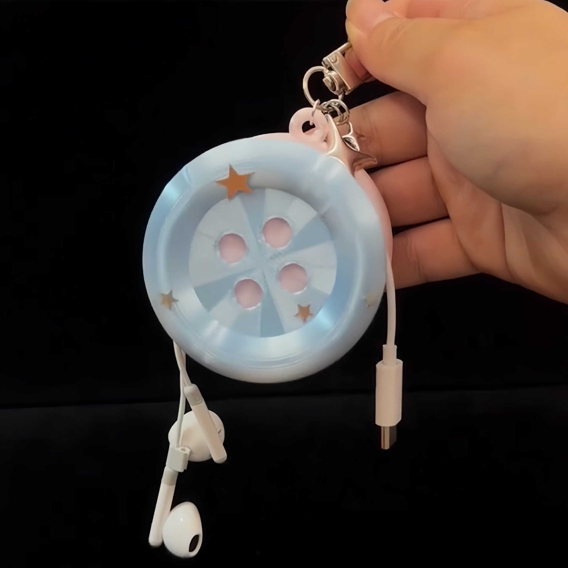 3D Kawaii Round Button Star Ke - Cable Winder Keychain ulasan dan harga
