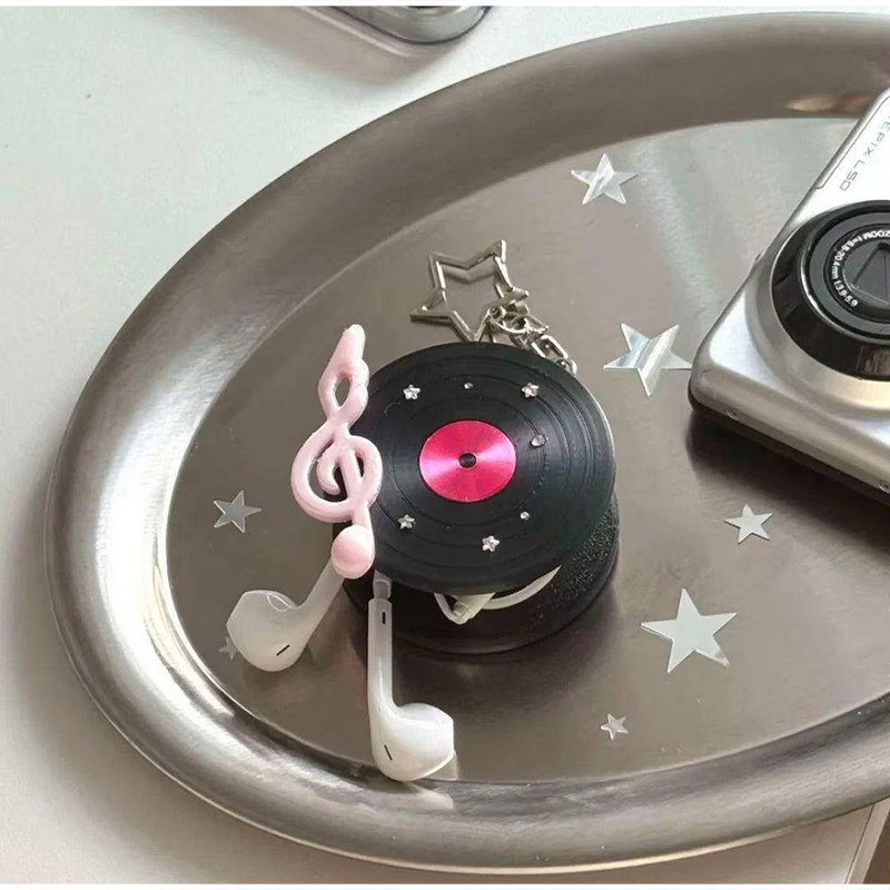 Korean Retro Vinyl Record Head - Cable Winder Keychain ulasan dan harga